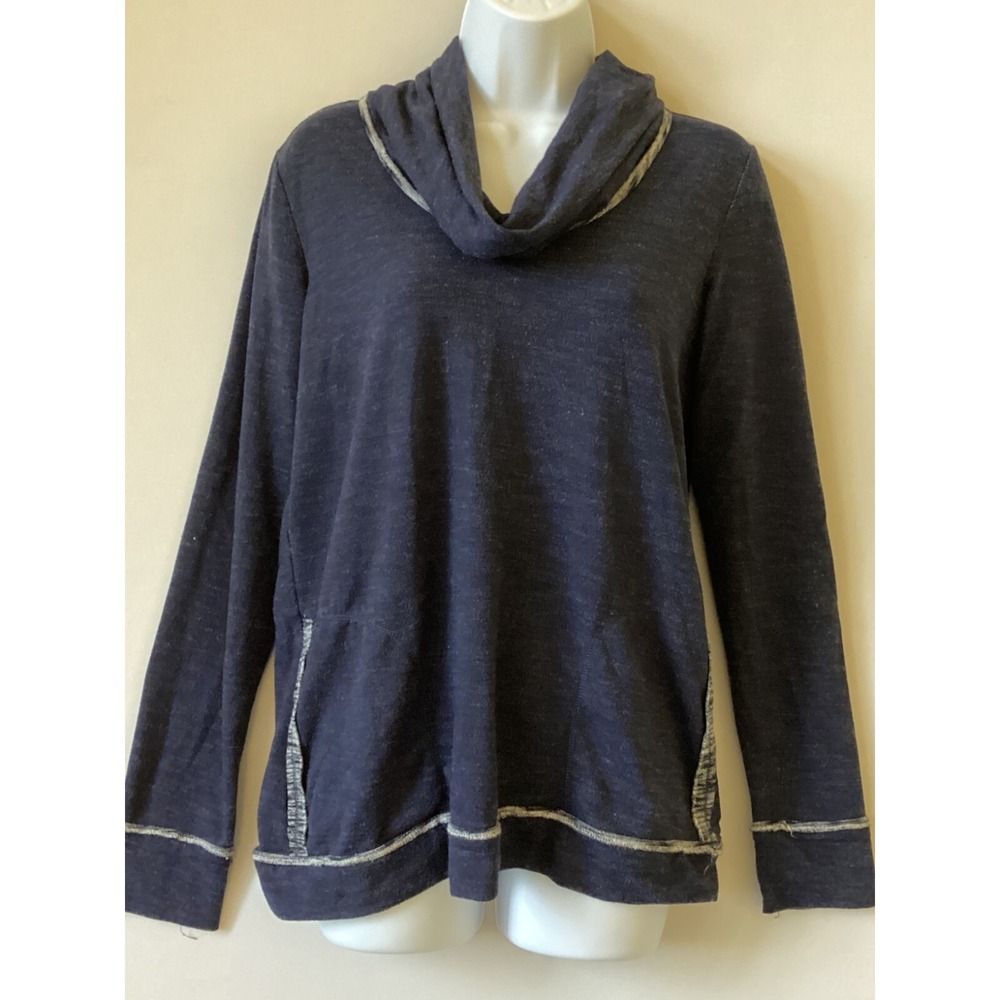 Max Studio Shirt Womens Small Navy Pullover Cowl Neck Side Pockets Top Lounge